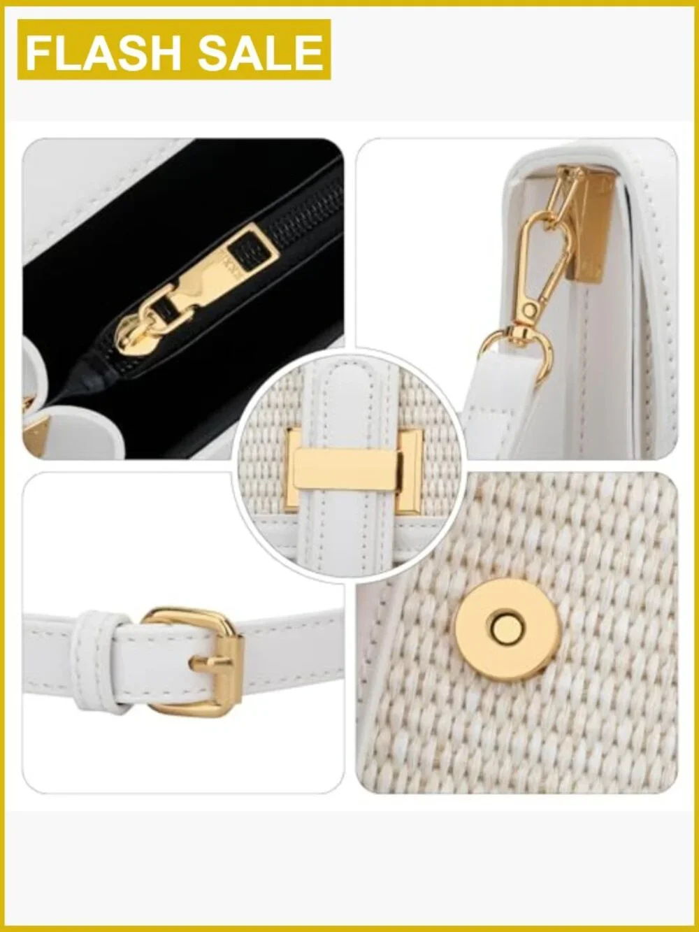 Straw Crossbody Bag with Top Handle - Summer Beach Purse - Picture 6 of 7